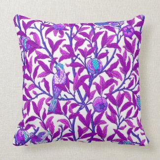 Art Nouveau Bird & Pomegranate, Amethyst Purple Throw Pillow
