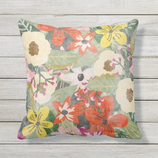 Tropical Flowers Outdoor Throw Pillow