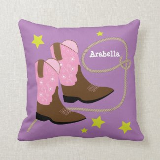 Cute Pink Cowboy Boots & Rope, Personalized Throw Pillow