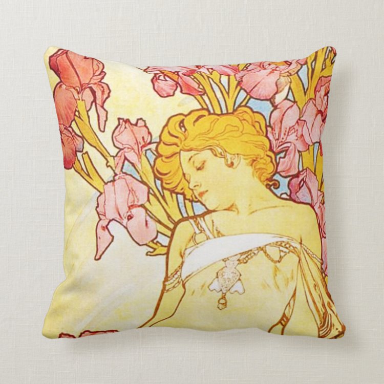 Alphonse Mucha Iris Pillow