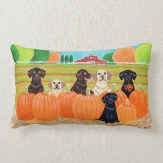 Autumn Pumpkin Labradors Painting Pillow