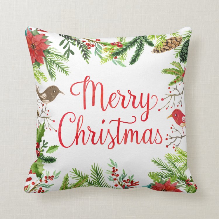 Watercolor Merry Christmas Throw Pillow