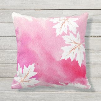 Watercolor splash pink maple leaves modern outdoor pillow