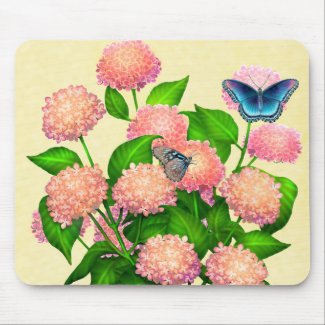 Butterflies on Pink Hydrangeas Mousepad