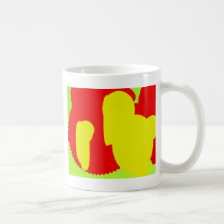 yellow and red mixing together gather abstract art coffee mug