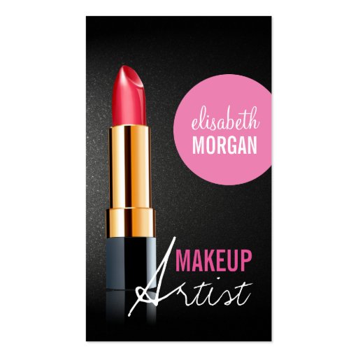 Makeup Artist - Stylish Red Lipstick Pink Beauty Double-Sided Standard Business Cards (Pack Of 100) (front side)
