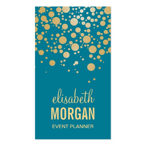Classy Gold Confetti Dots - Retro Teal Blue Double-Sided Standard Business Cards (Pack Of 100)