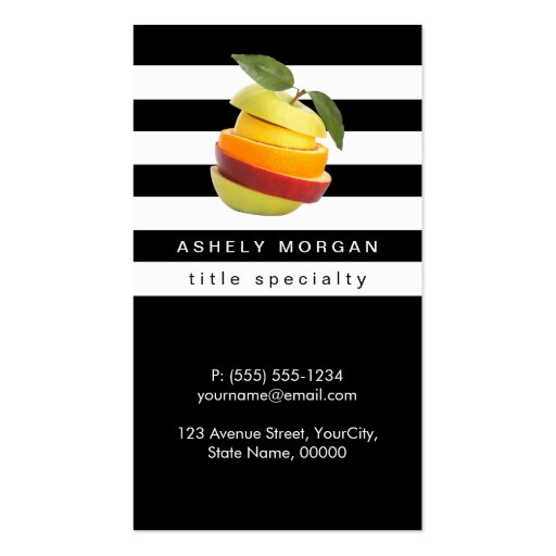 Nutritionist Fruits Logo - Black White Stripes Double-Sided Standard Business Cards (Pack Of 100) (front side)