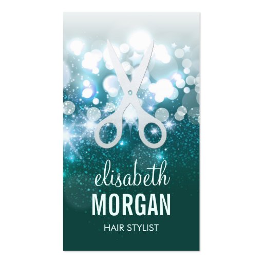 HairStylist Teal Turquoise Glamour Glitter Sparkle Pack Of Standard Business Cards (front side)
