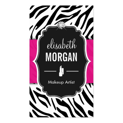 Makeup Artist - Classy Black Pink Zebra Print Business Card Templates (front side)