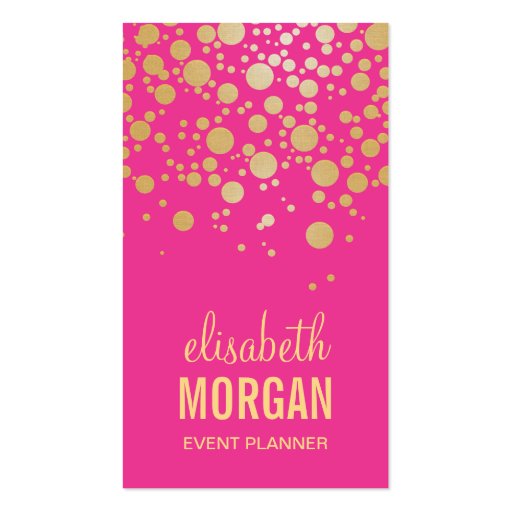 Sparkling Gold Confetti Dots - Trendy Beauty Pink Double-Sided Standard Business Cards (Pack Of 100) (front side)