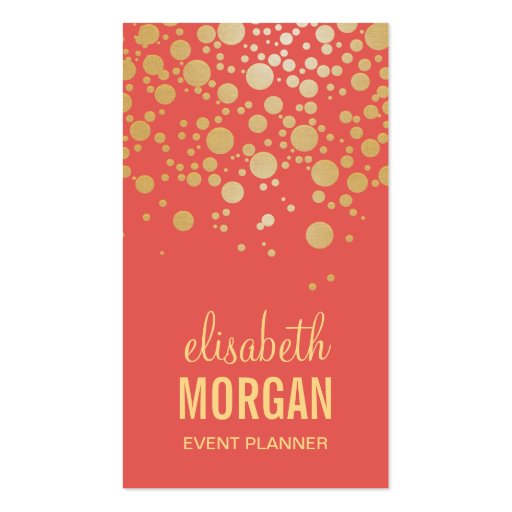 Bright Gold Confetti Dots - Stylish Coral Orange Double-Sided Standard Business Cards (Pack Of 100) (front side)