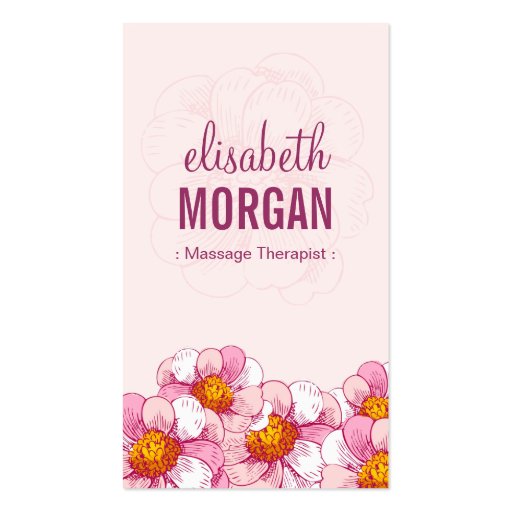 Massage Therapist - Pink Boutique Flowers Business Card (front side)