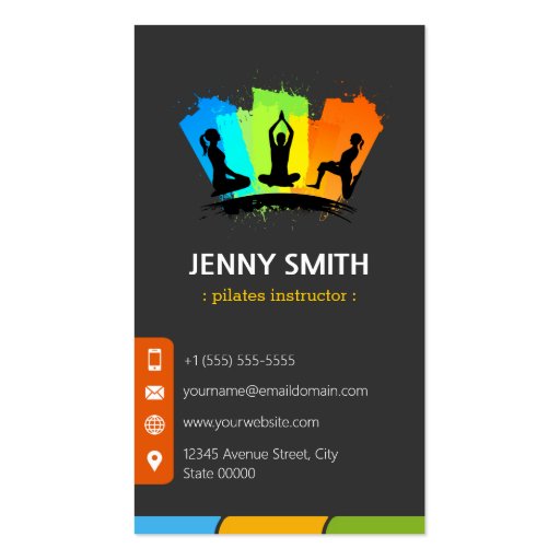 Pilates Instructor - Modern Multi Colors YOGA Pose Double-Sided Standard Business Cards (Pack Of 100)