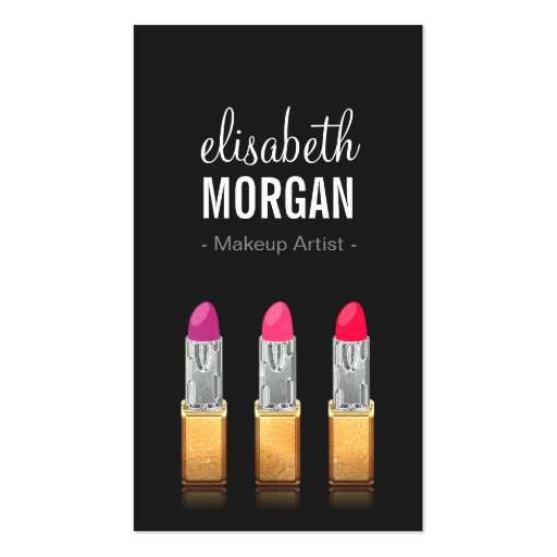 Modern Makeup Artist - Gold Red Beauty Lipsticks Double-Sided Standard Business Cards (Pack Of 100) (front side)