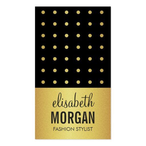Stylish Black and Gold Dots Grid - Fashion Stylist Business Card (front side)
