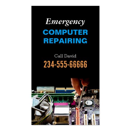 Emergency Computer Repairing Maintenance PC Master Business Card Template (front side)