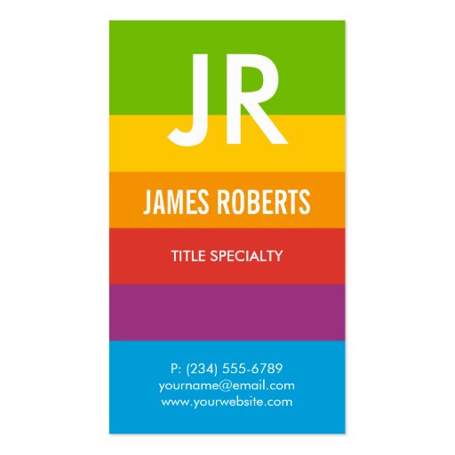 Retro Classic Rainbow Colorful Stripes Monogram Double-Sided Standard Business Cards (Pack Of 100) (front side)