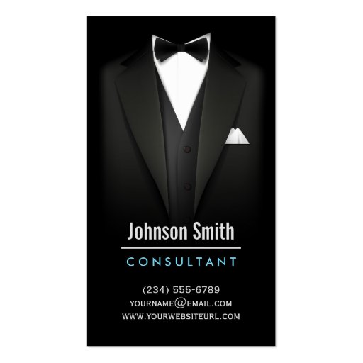 Black Tuxedo Businessman Suit - Mod Simple Stylish Double-Sided Standard Business Cards (Pack Of 100) (front side)