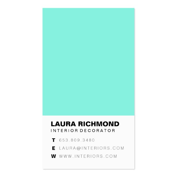 Simple teal block interior decorator professional business card (front side)