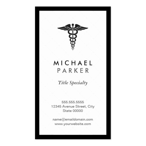 Caduceus Medical Symbol - Retro Black and White Business Cards (front side)