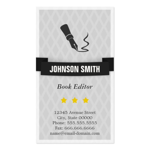 Book Editor Editing Service Pen Logo - Retro Style Business Cards (front side)