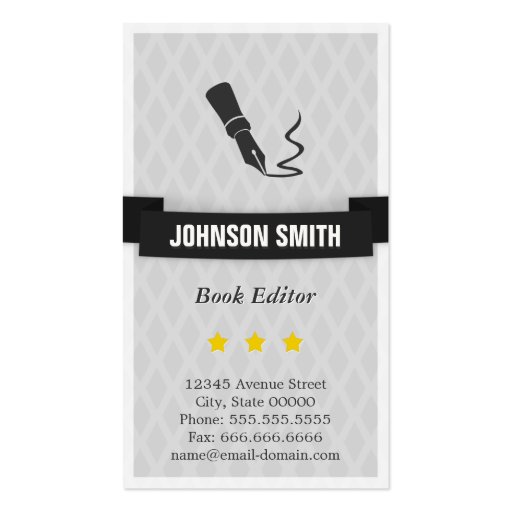 Book Editor Editing Service Pen Logo - Retro Style Business Cards