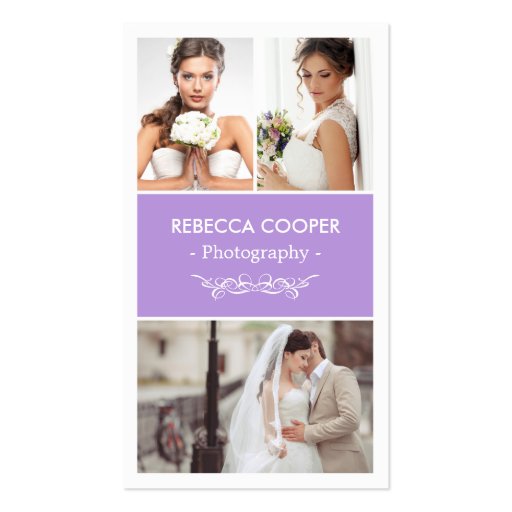 Photographer Photo Showcase - Chic Lavender Purple Double-Sided Standard Business Cards (Pack Of 100) (front side)