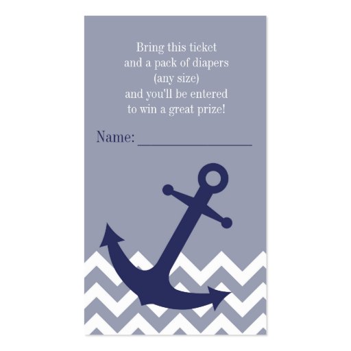 Blue Nautical Anchor Chevron Diaper Raffle Ticket Double-Sided Standard Business Cards (Pack Of 100) (front side)