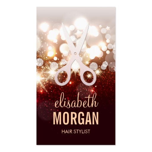 Fashionable Hair Stylist Gold Sparkle Appointment Business Card Template (front side)