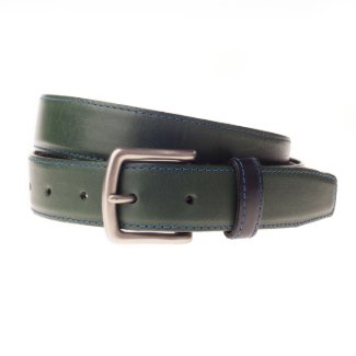 Burnished Silver Buckle with Forest Green Leather Belt