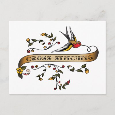 Swallow and Scroll with Crossstitching Post Cards by busybees