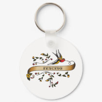 Swallow and Scroll with Fencing keychains