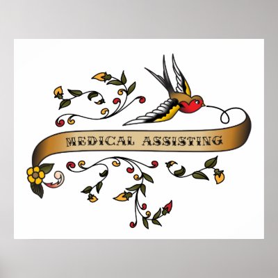 Swallow and Scroll with Medical Assisting in Classic Americana tattoo design