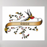 Swallow and Scroll with Oboe posters