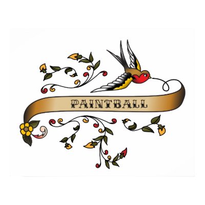 Swallow and Scroll with Paintball in Classic Americana tattoo design. Swallow and Scroll with Paintball in Classic Americana tattoo design.