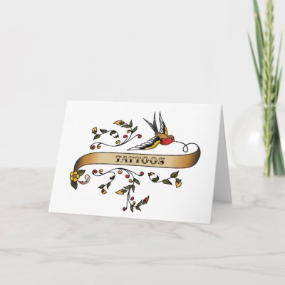 Swallow and Scroll with Tattoos Greeting Cards by busybees