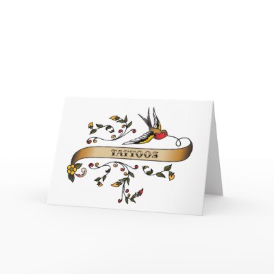 Swallow and Scroll with Tattoos Greeting Cards by busybees