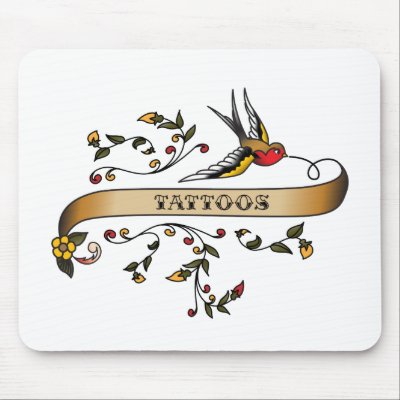 Swallow and Scroll with Tattoos in Classic Americana tattoo design