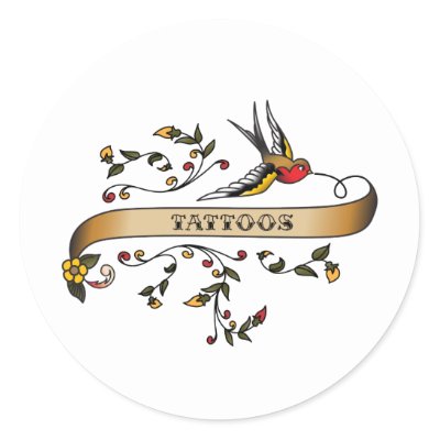 Swallow and Scroll with Tattoos in Classic Americana tattoo design.