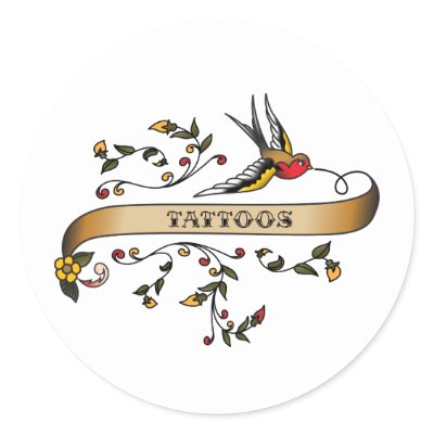 Swallow and Scroll with Tattoos in Classic Americana tattoo design.