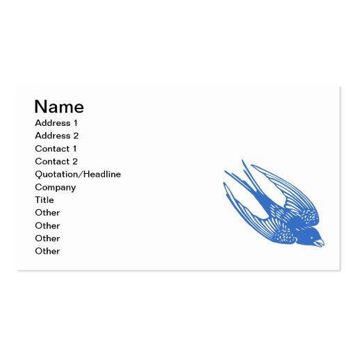 Swallow Bird Blue Business Cards (front side)