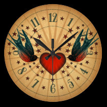 Swallows And Stars Tattoo Art wall clocks
