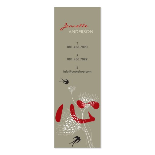 Swallows Birds Chinese Heart Oriental Kanji Floral Business Card Template (front side)