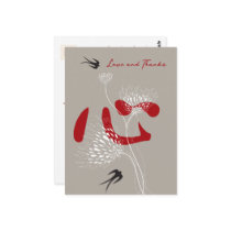 Swallows, Flowers & Chinese Heart Thank You / RSVP postcards