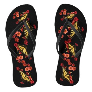 Swallowtail Butterfly on Red Flower Flip Flops