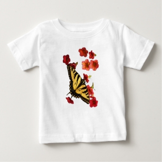 Swallowtail Butterfly on Red Flowers Baby T-shirt