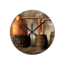 Swamp Moonshine Still Round Clocks