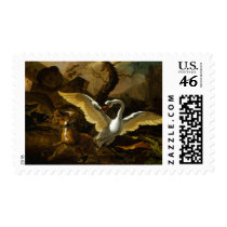 Swan Enraged by Dogs painting by Abraham Hondius Postage Stamp