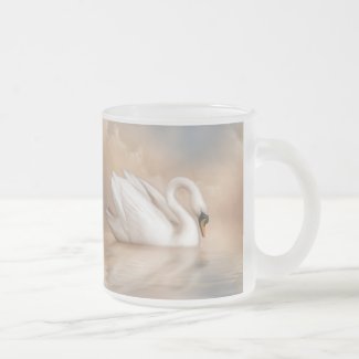 A digital painting of a white swan on a misty lake makes a romantic design for swan lovers and fans of artistic, stylish art. 